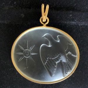 Vintage Lalique Nina Ricci Frosted Glass Dove Pendant Gold Metal L’air Du Temps